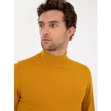 Cacharel Yellow Slim Fit Half Turtleneck Basic Knit Sweater
