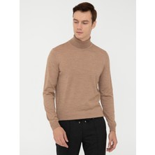 Cacharel Camel Slim Fit Turtleneck Basic Knit Sweater