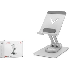 My Best Store 360 Derece Döner Ayarlanabilir Masaüstü Telefon Standi Metal - Gümüş HDX8025 (4887) Mybeststor
