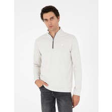 Cacharel Ecru Regular Fit Cotton Blend Half-Zip Sweatshirt