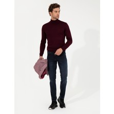 Cacharel Burgundy Slim Fit Turtleneck Basic Knit Sweater