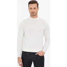 Cacharel Beige Slim Fit Quarter Turtleneck Basic Knit Sweater