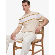 Cacharel Beige Slim Fit Crew Neck Linen Blend Knit T-Shirt