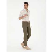 Cacharel Khaki Slim Fit %100 Linen Trousers