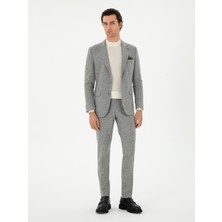 Cacharel Light Grey Slim Fit %100 Wool Plaid Suit