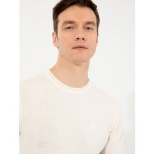 Cacharel White Slim Fit Crew Neck Basic Knit Sweater
