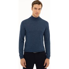 Cacharel Indigo Slim Fit Mock Neck Basic Knit Sweater