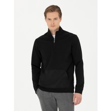Cacharel Black Regular Fit Half-Zip Pocket Sweatshirt
