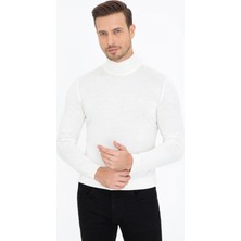 Cacharel Ecru Regular Fit Half Turtleneck Basic Knit Sweater