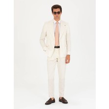 Cacharel Ecru Striped Double-Breasted Slim Fit Suit