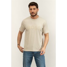Boss Ts Iconic Logo Men's Crew Neck T-Shirt Beige
