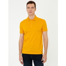 Cacharel Dark Yellow Polo Collar Slim Fit Basic Mercerized T-Shirt