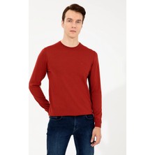 Cacharel Dark Brick Slim Fit Crew Neck Basic Knit Sweater