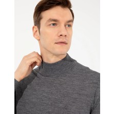 Cacharel Smoke Grey Slim Fit Mock Neck Basic Knit Sweater