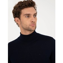 Cacharel Navy Slim Fit Turtleneck Basic Knit Sweater