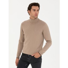 Cacharel Camel Slim Fit Turtleneck Basic Knit Sweater