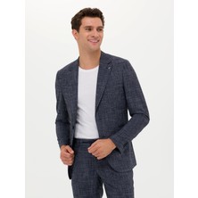 Cacharel Navy Slim Fit Linen Blend Blazer
