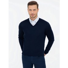 Cacharel Navy Slim Fit V-Neck Basic Knit Sweater