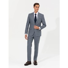 Cacharel Indigo Slim Fit Micro Patterned Wool Blend Tailored Trousers