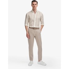 Cacharel Beige Tapered Fit Elastic Waist Linen Blend Canvas Trousers