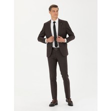 Cacharel Brown Slim Fit Wool Blend Tailored Trousers