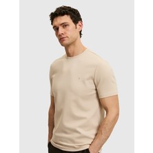 Cacharel Beige Slim Fit Modal Blend Crew Neck Basic T-Shirt