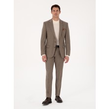 Cacharel Camel Slim Fit Wool Blend Micro Patterned Classic Trousers