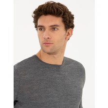 Cacharel Anthracite Melange Slim Fit Crew Neck Basic Knit Sweater