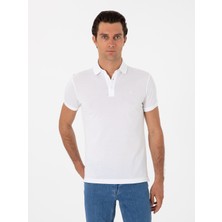 Cacharel White Slim Fit Polo Collar Cotton Basic T-Shirt