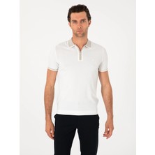 Cacharel White Slim Fit Zip Polo Collar Knit T-Shirt