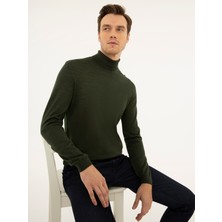 Cacharel Khaki Slim Fit Turtleneck Basic Knit Sweater