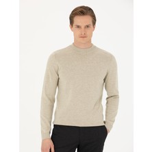 Cacharel Beige Regular Fit Quarter Turtleneck Basic Knit Sweater
