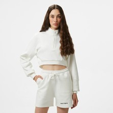 United Unıted4 Knit Crop Women's Ecru Sweatshirt