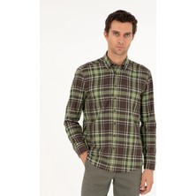 Cacharel Light Green Regular Fit 100% Cotton Plaid Shirt