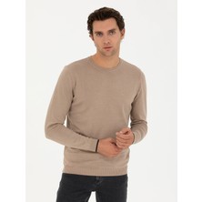 Cacharel Camel Slim Fit Crew Neck Basic Knit Sweater