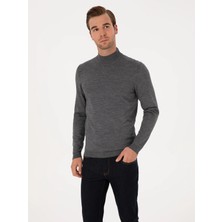 Cacharel Smoke Grey Slim Fit Wool Blend Mock Neck Basic Knit Sweater