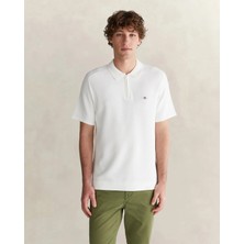 Gant Men's White Regular Fit Half-Zip Short Sleeve T-Shirt