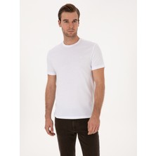 Cacharel White Slim Fit %100 Cotton Crew Neck Basic T-Shirt