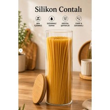 Porsima 4-3 Bambu Vakumlu Kapaklı Yuvarlak Borosilikat Cam 6lı Kavanoz Seti Saklama Kabı 2100ML 10X30CM