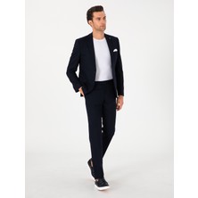 Cacharel Navy Slim Fit Wool Blend Classic Dress Trousers