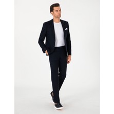 Cacharel Navy Slim Fit Wool Blend Classic Dress Trousers