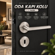 Nzb Saten Nikel Renk [1 Takım] Yuvarlak Rozetli Oda Kapı Kolu Modern Şık Iç Kapı Kolu