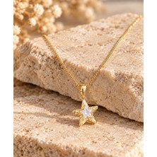 Kalp Gold Renk Taşlı Yıldız Figürlü Kadın Kolye