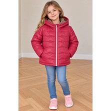 Dublino Kids Kız Çocuk Kapüşonlu Su ve Rüzgar Geçirmez Nakışlı Mont