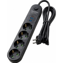 CoverZone Termal Akım Korumalı 4'lü Priz 2 Metre Kablolu 2 USB ve 1 Type-C Çıkışlı, Çocuk Korumalı, Açma Kapama Düğmeli | SH-4625