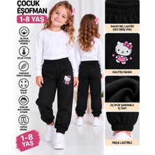 Kız Çocuk Siyah Hello Kitty Baskılı Üç Iplik Şardonlu Eşofman Altı
