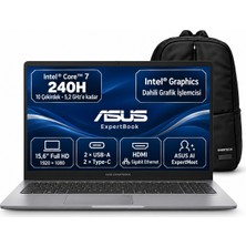 Asus Expertbook P1503CVA-VT2744W S4 Intel Core 7 240H Ddr5 24GB 1tb SSD Full Hd 15'' Windows 11 Home + Snertech Çanta