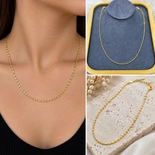 Fm 💎 Premium Parlak ve Şık Gold Renk İnce Detaylı Zincir 316L Çelik Kadın Kolye (45 cm)
