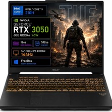 Kaia Life Asus Tuf Gaming F16, FX607VJB-RL037, Core 5-210H, 16" Fhd, 144Hz Ips, 16GB Ram, 512GB Ssd, 6gb RTX3050 Ekran Kartı, Free Dos, Gamıng Notebook.