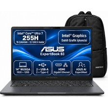 Asus Expertbook B3 B3405CCA-LY3183 S7 Intel Core Ultra 7-255H 64GB 512GB SSD 14" Fhd Windows 11 Pro Dizüstü Bilgisayar + Snertech Çanta